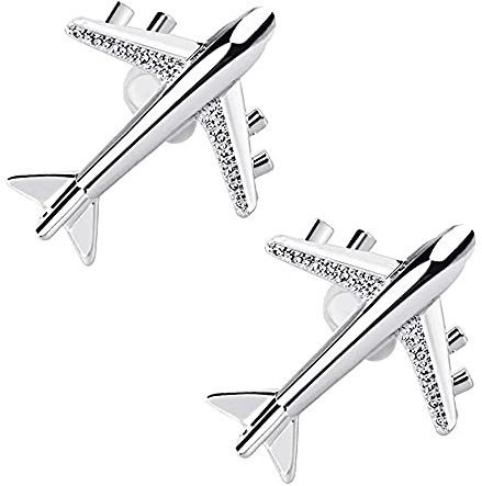 YZSZ Gemelos para Hombre Diseño de Avión de Metal Plata - Regalo para Día de San Valentín, Aniversario, Día del Padre