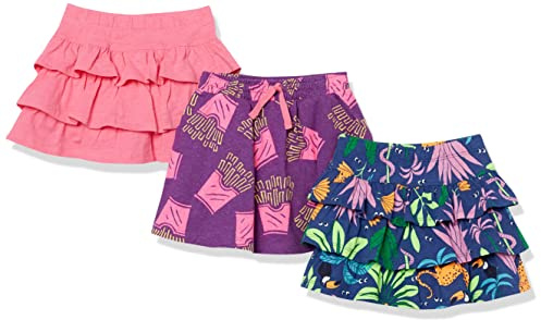 Amazon Essentials Gonne Pantalone lavorate a Maglia con Volant (precedentemente Spotted Zebra) Bambine e Ragazze, Pacco da 3, Blu Marino Giungla/Porpora Patatine Fritte/Rosa, 11-12 Anni