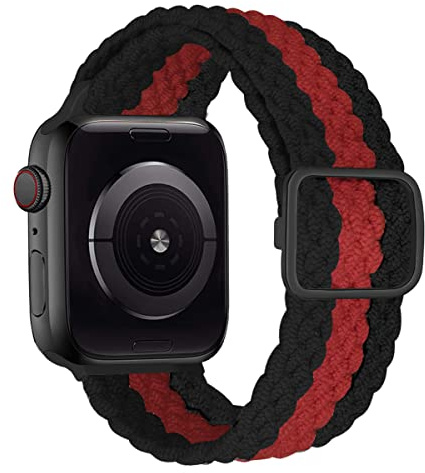 MroTech Nylon Loop kompatibelt med Apple Watch, armband, nylonband, elastiskt, sport, flätat klockarmband, ersättningsband för iWatch serie 7/6/5/4/3/2/1/SE, tygband, 38 mm/40 mm/41 mm, svart/röd/svart