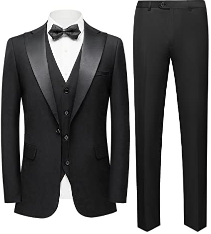 Sliktaa Hommes Banquet d'affaires Gentleman Costume à Un Bouton Smoking Costume Trois pièces (Veste + Pantalon + Gilet),Noir,L