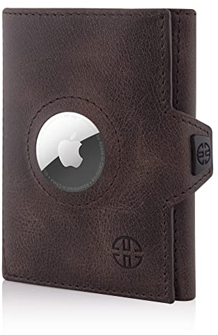 TRUSADOR Verona Leder Geldbörse Herren Damen, Trifold Slim Wallet RFID (Air Tag + Coin Pocket, Brown Vintage)