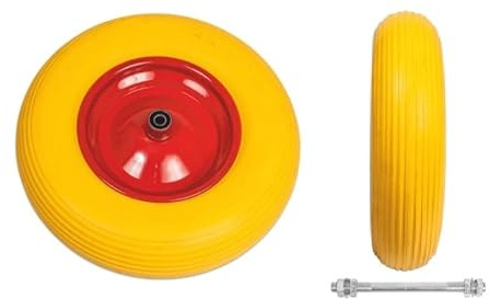 Elkoza® 4.80/4.00-8 4PR Puncture Proof Wheelbarrow Wheel With Axle Steel Rim Durable Tyre Industrial Replacement Wheelbarrow Wheel (Yellow/Red Tubeless 4.80/4.00-8)