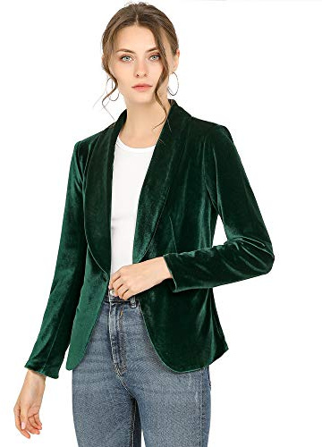 Allegra K Dam sammet blazer enfärgad halsduk krage knapp sammet kontorskappa, Grön, 3XL
