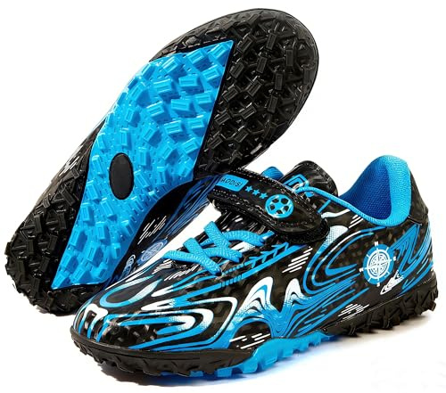 Misswell Boys Football Boots Kids Astro Turf Trainers Junior Girls Soccer Athletics Training Shoes Profession Competition Teenager Indoor Outdoor Sneakers Sports Shoes Unisex Blue Size 13