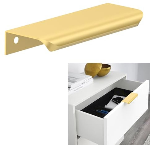 Amerdeco 10 Stück Versteckter Schrankgriffe 96mm Lochabstand Unsichtbare Möbelgriffe Gold Küchengriffe Aluminium Schubladengriff Versteckter Griffe für Kleiderschrank Tür Schubladen
