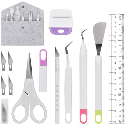 MAMIELIZ 13 Piezas Herramientas de Vinilo para Deshierbe Cricut Juego de Herramientas Básicas Plotter Accesorios para Manualidades Siluetas Lettering Gofrados Etiquetas Pegatinas
