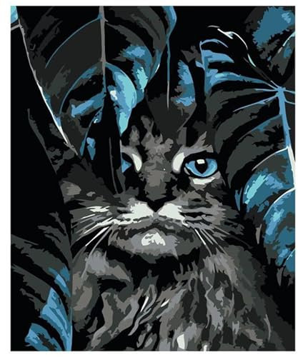 Yoonqun Peinture par Numéros pour Adultes,Chat feuillu DIY Peinture à l'huile par Numéros sur Toile,Acrylique Kit de Peinture par Numéros pour Maison Décoration,sans Cadre 30x40cm