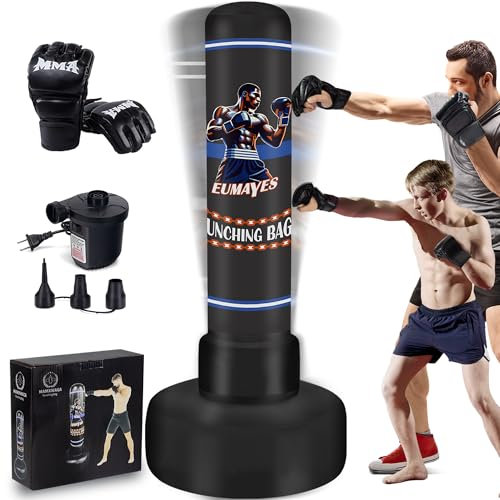 Mamxwaga Boxsack mit Ständer für Erwachsene, 2025 Upgrade 180cm Standboxsack freistehender Punching Bag mit Handschuhen und Luftpumpe, Aufblasbarer Boxsack für Kickboxen Taekwondo
