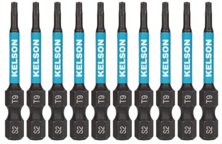 KELSON 10pcs T9 Torx 50mm #9 Star Drive Impact Rated Screwdriver Bits 1/4 Universal