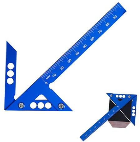 Limeow 1 Pezzo 100 mm Calibro Centrale di Marcatura, Calibro Quadrato di Centraggio, Squadra, Falegname Goniometro Strumento di Misura e Marcatura per la Lavorazione del Legno, Misura 45° e 90° (Blu)
