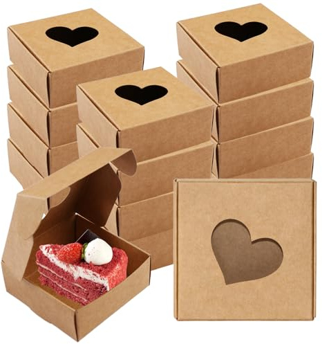 30 stycken bruna kraftpapperslådor med hjärtformat fönster, 7,5 x 7,5 x 3 cm | Papperslådor, återanvändbara smyckeslådor, presentask liten för smycken minnesdisplay, alla hjärtans dag