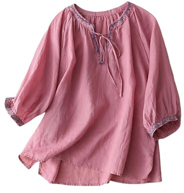 Uwdiohq Camisetas Manga Corta con Botones Lino Y Algodon para Mujer, Informal, Estilo Bohemio,Primavera Verano Suelto Blusas Camisas Original Fiesta Tops T-Shirt tee Camiseta Ligero Cuello En V