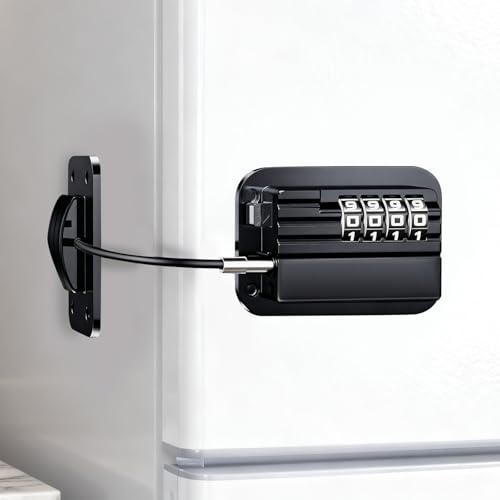OMJMYY Lucchetto per Frigorifero con Combinazione a 4 Cifre, Blocca Porta Sicurezza Bambini, Nero - Installazione Facile Senza Foratura per Frigorifero Armadi Porte Finestre Cassetto Guardaroba