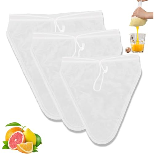 3 Pezzi Garza Alimentare per Filtrare, Sacchetto Filtro per Latte Di Mandorle, Latte Vegetale, Noci, Riutilizzabili, Diverse Combinazioni Dimensioni Sacchetto Filtrante Latte Vegetale