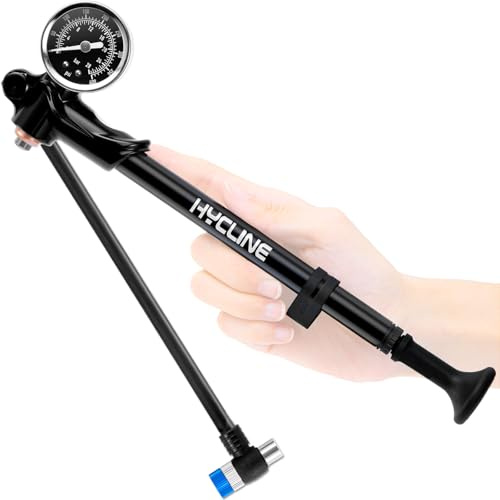 Hycline High Pressure Shock Pump 400 PSI: MTB Bike Pump for Fork & Rear Suspension with Alloy Gauge & Air Bleed - Air Pump for Mountain Gravel Bikes Fits Schrader Valve