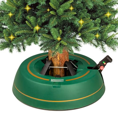 Kamai Support de Sapin de Noël pour Arbres Jusqu’à 2 m, avec pédale et système à câble Unique, réservoir d’Eau 2 L, Support pour Sapin Naturel, Vert Mat avec Ligne dorée