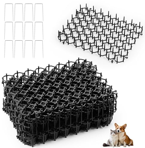 YIYIZI 12-pack Kattavvisande Mattor för Trädgården, 15x20 cm med 12 Markpinnar | Spikiga Kattavvisande Mattor för Plantskolor, Gräsmattor och Blomkrukor | Djuravvisande Mattor för Möbler, Soffor