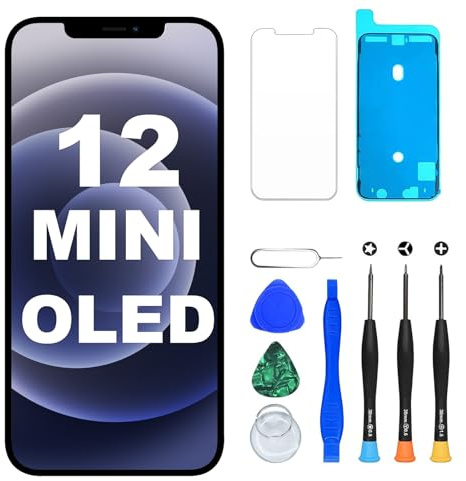 DIGI4U für iPhone 12 Mini Display OLED Bildschirm Ersatz, 5,4 Zoll Bildschirm Ersatz COF Full HD Truetone 3D Touch Bildschirm Digitizer Einheit mit Reparaturset