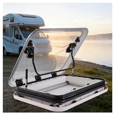 Juego de ventilación de techo para autocaravana, 12 V, LED, con protección contra insectos, gran ventana de techo para caravana, apertura de 70° para autocaravanas y caravanas