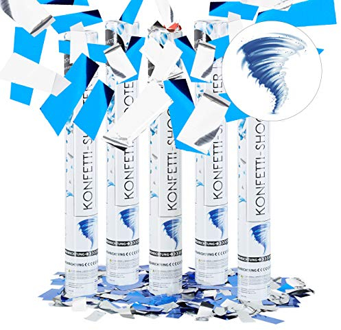 Relaxdays Set da 5 Cannoni spara coriandoli 40 cm, Carnevale, Idea Regalo Decorazione Matrimoni, gittata 6-8 m, Metallici, Blu-Argento