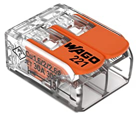 221-612 | WAGO Lever-NUTSsplicing Connector | for Solid and Stranded Conductors | 2-Conductor with Operating levers | 20-10 AWG | Transparent housing | [Box of 50 Pieces]