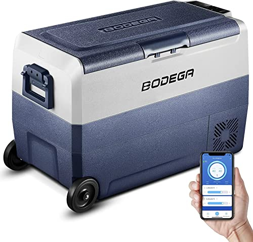 BODEGA 50L Frigo Portatile 12V 220V,Frigo Auto,Doppia Zona,Frigo per Auto con WiFi e Touch Control a LED,Adatto per Viaggi e Feste,Campeggio,ECC.-20℃ a 20℃