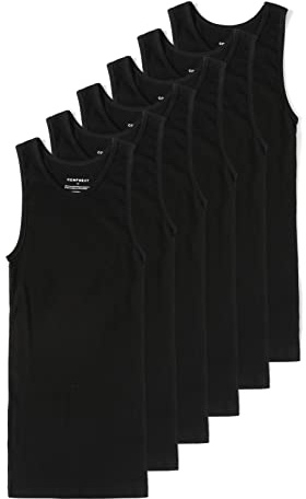 Comfneat Men's 6-Pack A-Shirts Tight Fit Tank Tops Cotton Spandex Undershirts (Black 6-Pack, XXL)