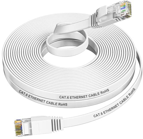 MEIPEK LAN Kabel 15 meter Weiß, Cat 6 Flaches Netzwerkkabel 15m, Gigabit Ethernet Kabel kompatibel mit Cat.5/Cat.5e, RJ45 Internet Patchkabel für Router Modem Switch PC Smart-TV-box PS5/PS4 Xbox