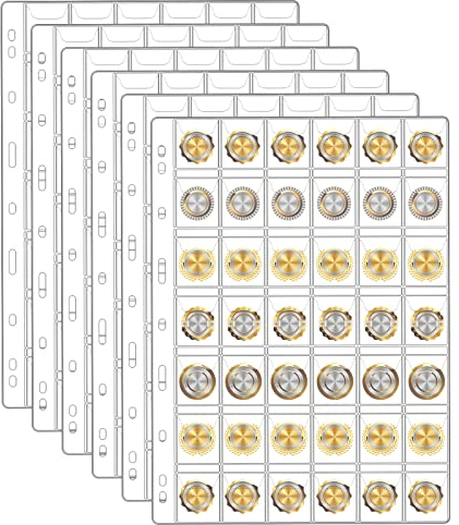 HAEPXYBY 6 Foglio Tasche Porta Monete da Collezione, Album di Monete con 9 Buche Standard, Portaoggetti Francobolli Moneta 42 Scomparti per Stoccaggio Monete Euro