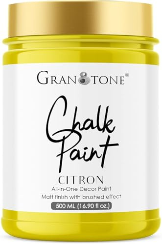 GRANOTONE Chalk Paint for Furniture | Matt-Finish Water-Based Acrylic Paint for Wood, Walls, Metal, Glass, Paper, Fabric Canvas | Maximum Coverage Chalk Paint for Kids & Adults, 500 Ml (CITRON)