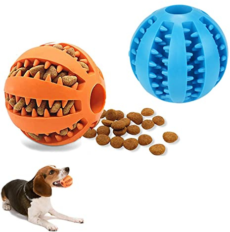ZHIHUITL Palline per Cani,2 pezzi per Pulito dei Denti di Cane,Palla da Masticare per Cani,Palla per L'alimentazione del Cane,Giocattolo interattivo Resistente per Cani-5cm(blu/arancione)