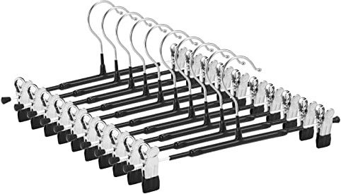 GUANJUNE Thin Trouser Hangers - Non-Slip Pant Hangers with Adjustable Clips, Space Saving for Clothes, Skirt, Jeans, Coat (Black, 10)