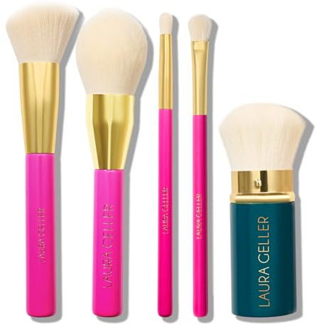 LAURA GELLER 5PC Full Face Professional Vegan Makeup Brush Gift Set | Apply Foundation, Blush, Bronzer, Eyeshadow & More | AMAZON EXCLUSIVE |