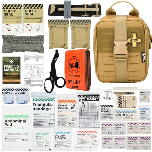 Rhino Rescue Ifak Kit De Premiers Secours, Fournitures D'Urgence Avec Gaze Et Bandage Pour La Chasse, Le Camping, Les Voyages (Khaki Pro)