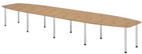 bümö Konferenztisch oval 520x130 cm großer Besprechungstisch in Asteiche, Besprechungstisch mit Chromfüßen, Meetingtisch für 18 Personen, XXL-Tisch für Besprechungsraum & Meeting