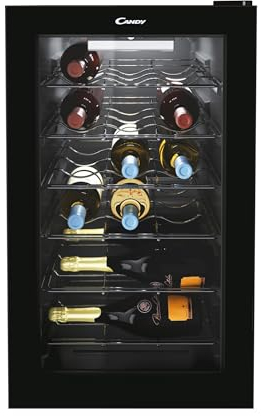 Candy DiVino CWC 021 M/NF Cave à vin, 21 bouteilles, App hOn avec technologie vivante, étagères chromées, 39 dB, classe G, 40 x 55 x 70 cm, Noir [Classe d'efficacité énergétique G]