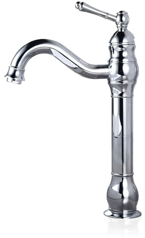 Robinet de salle de bain haut chromé - Pivotant à 360° - Mitigeur monocommande rétro - Robinet de salle de bain antique - En laiton - Eau froide et chaude