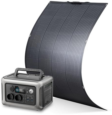 ALLPOWERS R600 Station électrique portable 299Wh avec panneau solaire flexible 200W IP68 étanche, batterie LiFeP04, Chargement rapide sans fil 15W, générateur solaire pour camping-car, jardin, toit