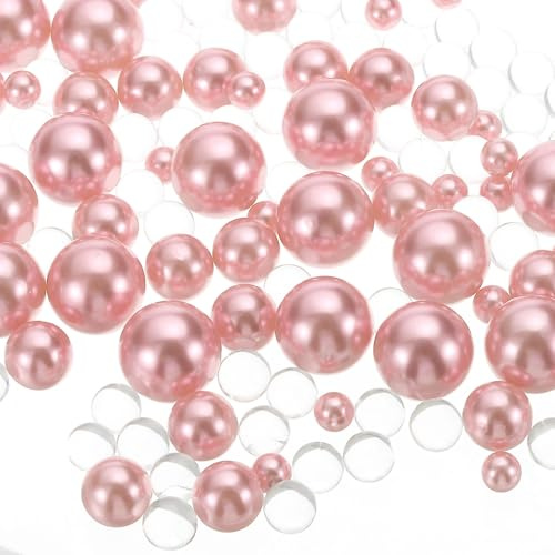 PATIKIL 150 Pieces Floating Beads, 8/14/20mm Vase Fillers Beads Vase Centerpieces Floating Pearl Bead No Hole and 8000Pcs Clear Water Gel Bead for Vase Decoration, Light Pink
