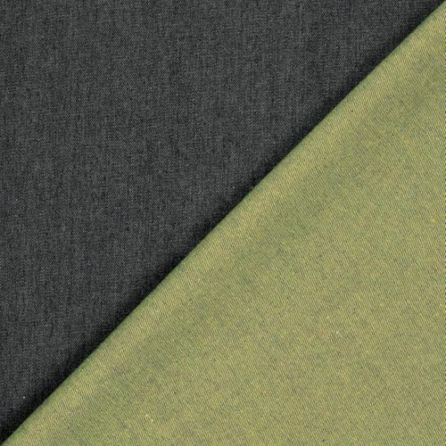 Jeansstoff bicolor - Jeans Stoff Meterware zweifarbig - robuster Köper Doubleface, stabieler Denim reißfest, Jeansjacke nähen *Ab 50cm, Farbe: 033 grün