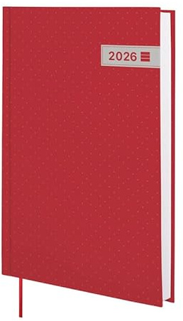 Finocam – Agenda 2026 1 Jour par page | Janvier – Décembre (12 mois) | Agenda annuel 2026 avec signet en ruban tissé | Couverture rigide Porto – Rouge – International