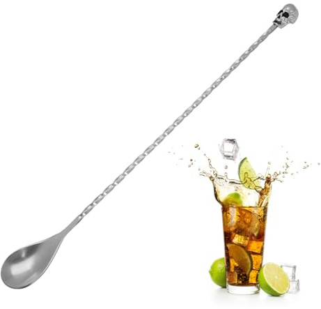 1Pc 10.5 inches 3D Skull Curvy Design with bar Cocktail Spoon Stainless Steel Bar Tool Bar Accessories Bar Spoon Long Spoon Cocktail Mixer (1)
