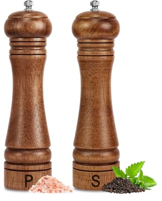XWXO Fanggu 20 cm SP, premium akryl salt- och pepparkvarn set, manuell salt- och pepparkvarn i trä med justerbar keramisk kärna-saltkvarn och pepparkvarn