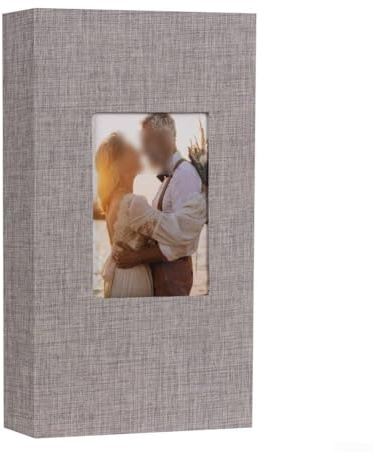 Álbum de fotos de 4 x 6 pulgadas con 300 bolsillos, cubierta de tela de lino para fotos de 6 pulgadas, recuerdo familiar (gris)