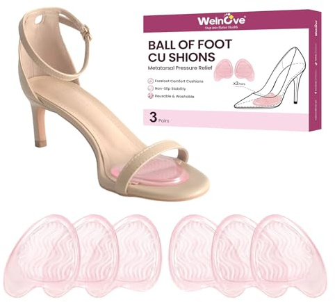 Foot Pads for Heels (3 Pairs): Ball of Foot Cushion for Women, Anti-Slip Metatarsal Pads for Pain Relief, Gel Forefoot Cushions for High Heels