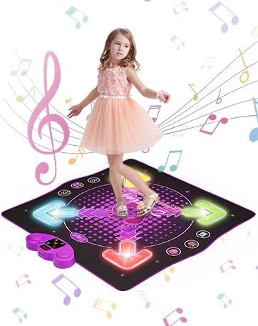 Generisch Tappeto da gioco per bambini con 8 frecce luminose per bambini per divertimento interattivo di danza con musica Bluetooth, tappetino musicale interattivo per bambini per ragazze