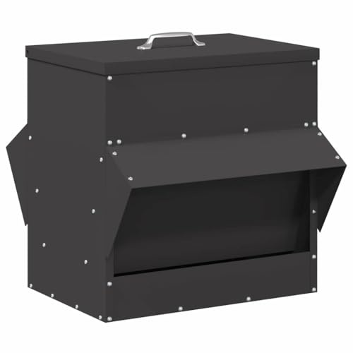Mangeoire à poules de 20 kg en acier laminé à froid, distributeur de nourriture résistant aux intempéries pour volaille, système d'alimentation robuste avec toit et poignée de couvercle, 40,5 x 45 x