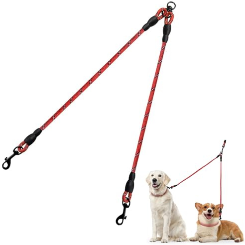 Taglory Double Laisse pour Chien/Séparateur de laisses pour Deux/Aucun embrouillement/Corde d'escalade/Convient aux Petits, Moyens et Grands Chiens/Rouge