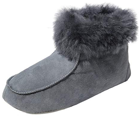 Hollert Herren & Damen Lammfell Hausschuhe Ibiza Grau Fellschuhe 100% Merino Schaffell Echtleder Bettschuhe Schuhgröße 40