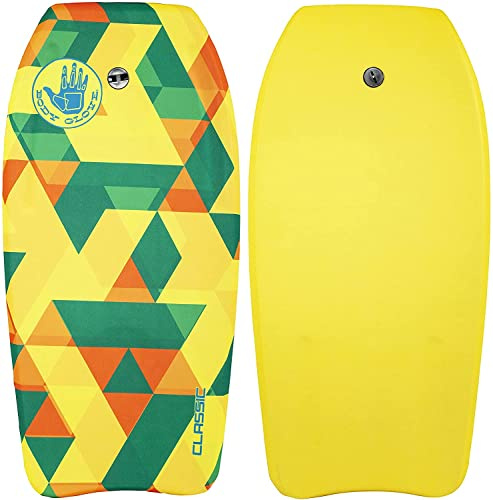 Bodyboard classico da 83 cm (geometrico) – nucleo in EPS, HDPE liscio, coda a mezzaluna, grafica liscia, include guinzaglio per uomini, donne, bambini, durevole, onde da surf, oceano, estate,